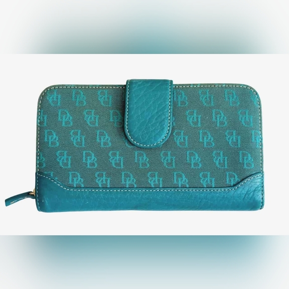 Dooney & Bourke Y2K Zip Around Checkbook Wallet In Turquoise - Picture 1 of 16